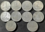 BRASIL  Série Alumínio  Base Catálogo Amigo 2024, 10 moedas BC/MBC, 1 Cruzeiro., Anverso Brasão da República, AV285, 1960(4 moedas); e AV286, 1961(6 moedas).