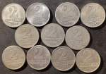 BRASIL  Série Alumínio  Base Catálogo Amigo 2024, 11 moedas BC/MBC, 2 Cruzeiros, Anverso Brasão da República, AV288, 1958(2moedas); AV289, 1959(2moedas); AV290, 1960(3moedas) e  AV291, 1961 (4moedas)