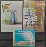 BRASIL – 3 Blocos RHM B042, B043 e B049, respectivamente ano 1979/79/81, (BRASILIANA 79 – Hotel Nacional; 150 anos da 1ªpublicação em Braile; 50 anos do Clube Filatélico do Brasil) em estado conforme imagem, valor RHM R$ 14,90.
