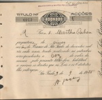 DOCUMENTO FINANCEIRO ANTIGO.  05 AÇÕES DE 200 MIL REIS CADA .  BANCO DE SÃO PAULO TITULO NUM 0943