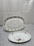 REAL, RENNER MEDAILLON, RENNER - Lote de 2 travessas ovais em porcelana, floral. Medindo 28cm x 17cm e 34cm x 24cm. Contém desgastes.