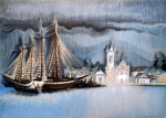 Frank Schaeffer (1917-2008). MARINHA. 1983. Pastel oleoso sobre papel. 49 x 69 cm (mi); 65 x 85 cm (me). Assinado e datado no cid. Em perfeito estado de conservação.