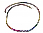 Vintage Fashion Luxo Jóias, Belíssimo Colar Choker Riviera Arco Íris, em Prata de Lei 925, com Cravaçoes de Cristais Coloridos estilo Cartier, medindo 43cm. Fecho Baioneta com Trava. Peso total 21,83gr