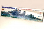 Vintage Brinquedo, Kit de Montar, Navio Destroyer Diabo Azul da Alemanha LINDBERG, Classe Fletcher, motorizado, Escala 1/ 125, com manual, medindo 96,5 x 27cm. 