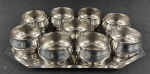 Conjunto ede  bandeja e 9 taças, confeccionadas em aço inox. Medindo: 5 x 9cm  a 36 x 27 cm.
