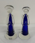 Par de anjos em Murano italiano, doble azul, medindo 17 cm de altura.