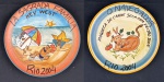 Dois pratos decorativos em cerâmica pintados à mão, alusivos ao restaurante  Boa Lembrança, datados de 2004.