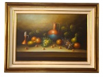 L. SKINNER. Óleo sobre tela representando "natureza-morta" Assinado no canto inferior direito. Emoldurado. Medidas: tela 60 x 90 cm; moldura 88,6 x 108,8 cm.