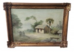 Adolf Guntert. "Casebre" OST. Moldura em madeira entalhada e patina com ouro velho. Medindo: 43 x 63 cm, com moldura; 58 x 76cm.