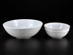 PORCELANAS, duas (2) saladeiras confeccionadas em porcelana na tonalidade branca, maior medindo 9x26cm e menor 7,5x17cm.