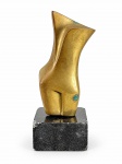 FRANKLIN, um (1) "Nu Feminino", escultura em bronze, apoiada sobre base quadrangular em mármore preto, apresentando bicados no mármore e pequenos pontos de oxidação, medindo 24cm de altura.