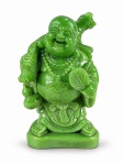 ESCULTURA, uma (1) escultura confeccionada em resina na tonalidade verde representando Buda Feliz, medindo 21x12cm.