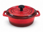 EQUIPAMENTOS DE COZINHA - (1) Pequena panela redonda da manufatura PETITES CASSEROLES , confeccionada em cerâmica refratária na tonalidade vermelha , med : 9 x 15 cm
