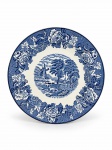 WOOD & SONS, um (1) prato decorativo confeccionado em faiança inglesa vitrificada na tonalidade branca, decorada por elementos florais e vegetalistas e reservando cena de fazenda na tonalidade azul, sinais de craquele, medindo 23cm.