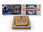 BRINQUEDOS, três (3) jogos de tabuleiro, sendo: A) Scotland Yard  Suspense e Mistério nas Ruas de Londres, da Grow; B) Banco Imobiliário, da Estrela/Monopoly; e C) Master Junior, da Grow. Acompanham respectivas caixas, apresentando sinais de uso e armazenamento. Conteúdo interno não conferido, podendo apresentar falta de peças, cartas, fichas, acessórios ou demais componentes. Jogos no estado.