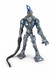 BRINQUEDO, uma (1) figura de ação MATTEL, da linha MAX STEEL, personagem Elementor Água, versão Hydro Spear, fabricada em 2005, confeccionada em plástico rígido, com corpo articulado em tons de cinza metálico, detalhes azuis e dourados e braço com prolongamento em formato de lança/mangueira, medindo 33cm de altura.