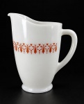 TERMO-REY, uma (1) jarra confeccionada em vidro na tonalidade branca, decoração GRAVATINHA na tonalidade laranja, medindo 18,5x17,5x12cm.