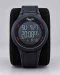 RELÓGIO, um (1) relógio digital da marca KENNETH COLE NEW YORK, modelo KC1640 dito Digi-Touch, com caixa e pulseira pretas, visor digital, funções de iluminação, modo e cronômetro. Fundo em aço inoxidável, pequeno sinal de cola na pulseira, funcionando, sem garantias futuras, medindo 4,5cm de diâmetro.
