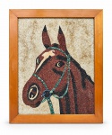 QUADRO, Cavalo, arte confeccionada em pedras sobre eucatex, moldura em madeira medindo 71x59cm.