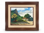 ASSINATURA DESCONHECIDA, "Paisagem do Rio de Janeiro", óleo sobre tela, moldura em madeira escura com ranhuras, medindo 53,5x61,5cm e tela 32x40cm.