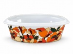 PORCELANA REAL CALORAMA, um (1) pirex oval e fundo confeccionado em porcelana refratária na tonalidade branca, decorada por flores e folhagens em policromia, ausência da tampa, medindo 8,5x26x17cm.