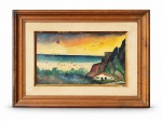 SAMUEL, "Paisagem", óleo sobre tela, datada de 1979, moldura em madeira com desgastes, apresenta falhas na pintura, medindo 48x67cm e tela 26x45cm.