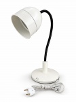 LUMINÁRIA, uma (1) luminária de mesa para uma lâmpada com estrutura articulável na tonalidade preta, apoiada sobre base circular e cúpula em metal pintado na tonalidade branca, cúpula, assinada, fiação nova, medindo 44cm de altura.
