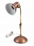 LUMINÁRIA, uma (1) luminária de mesa para uma lâmpada com estrutura articulável em metal dourado, cúpula e base com pintura cobreada, fiação nova, medindo 42cm de altura.