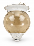 LUSTRE, um (1) lustre para uma lâmpada confeccionado em metal com pintura na tonalidade branca, cúpula em vidro nacarado na tonalidade champanhe, apresenta falhas na pintura, medindo 17x14cm.