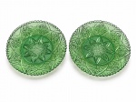 VIDROS, par (2) de presentoir de compoteira ESTRELA, confeccionados em vidro na tonalidade verde, medindo 19,5cm de diâmetro.