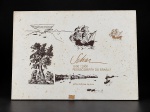 PINTURAS, cinco (5) pranchas de arte comemorativas dos 500 anos do Descobrimento do Brasil, intituladas 1500/2000  Redescoberta do Brasil?, edição Lithos Edições de Arte, com temática histórica alusiva às grandes navegações e ao descobrimento do Brasil, acondicionadas em pasta ilustrada. Apresenta manchas de oxidação, marcas do tempo e sinais de envelhecimento. Medindo 50x70cm.