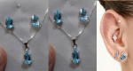COLAR E PAR DE BRINCOS EM PRATA 950 COM TOPAZIO SKY BLUE LAPIDAÇÃO GOTA  PEÇA MARAVILHOSA  MUITO DEL