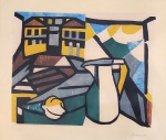 Aldo Bonadei, `Composição, 66/100` - gravura medindo 47x54, a.c.i.d