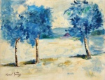 Manoel Santiago, `Paisagem com cascudas` - óleo sobre tela medindo 46x61, a.c.i.e. e verso
