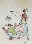 Héctor Carybe, `Roda de Capoeira` - aquarela sobre papel medindo 20 x 15, a.c.i.d