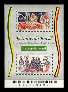 Bloco com 2 selos, Brasil, tema Retratos do Brasil - Relações Diplomáticas Brasil-Bélgica, novo, sem