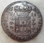 Brasil, Patacão, 960 Réis, 1814B, Bahia. Variante 8C (Reb). Recunho 8 Reales, México. Letra monetária pequena. Boné / espinha de peixe. Prata