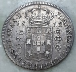 Brasil, Patacão, 960 Réis,1812R, Rio de Janeiro. Variante 14A  (Lupércio). Recunho 8 Reales, Potosi 1808 PJ, Carolus IIII. Pequeno Boné / espinha de peixe. Prata
