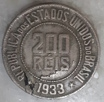 Brasil, 200 réis, 1933, Moeda Anômala / Variante: Cunho Rachado / Delaminação
