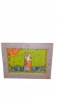 Oratório Caixa  com Vidro  Sagrada Família com moldura decorada e cena central imagens em resina policromada da Sagrada Família. Interior ornamentado com apliques florais e pedras decorativas na base.  Medidas: 7 x 19 x 25 cm. Bom estado de conservação.