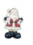 Pote Decorativo  Biscoiteira  em cerâmica policromada e esmaltada do Papai Noel segurando ursinho e sino, com tampa removível. Conserva etiqueta original (Jumbo S.A.) Dimensões: 32 x 22 cm.