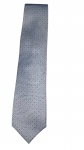 BVLGARI  GRAVATA MASCULINA EM SEDA JACQUARD CINZA-AZULADA  maison italiana BVLGARI. tecido  jacquard com micro-padrão geométrico em tons de cinza-azulado e prata. Etiqueta original de autenticidade no reverso.(Excelente estado de conservação).