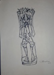 Mirebeau Sampaio - figura desenho a nanquim , assinado , datado 1957 , medindo 33 x 25 cm