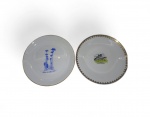 Pratos em porcelana Steatita Paraná lembranças de Brasília e itu 19 cm com bordas douradas. Diâmetro 19 cm