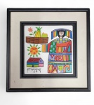 FERNANDO LlORT -1949-2018 - artista plástico  reconhecido em El Salvador com suas obras em museus e no Vaticano , Placa de  Cerâmica colorida colada em madeira  , medindo 18 x 18 cm