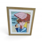 CÍCERO DIAS (1907-2003) Figura Feminina com Sombrinha à Beira-Mar. Serigrafia sobre papel. Assinada a grafite na margem inferior direita e numerada 73/100 - Medidas: 47 x 40 cm (moldura com vidro )