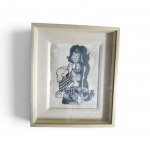 DI CAVALCANTI (1897 - 1976) - Nanquim  , dedicatória ,  assinada a lápis pelo artista no canto inferior. Medidas: 29 x 22 cm e medida da moldura 44 x  38 cm  retratando figura feminina e personagem em trajes de arlequim. com marcas e oxidação naturais do tempo. Vendida no estado.