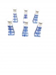 CONJUNTO DE 6 CASTIÇAIS EM PORCELANA AZUL E BRANCA  bocal circular , decoração geométrica em xadrez azul pintada sobre fundo branco. Medidas: Altura: 16 cm cada.(Excelente estado de conservação).