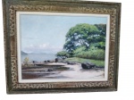 GUTTMANN BICHO (1845)  RIO DE JANEIRO , Óleo sobre tela paisagem , intitulado " o Saco do Valente " (Ilha do Governador), 1945. Assinado e titulado no verso, medindo 55 x 75 cm