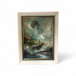 Marinha - Pintura em acrílico emoldurada em perfeito estado, assinatura não identificada, Medida: 0.70 x 0.50 cm .